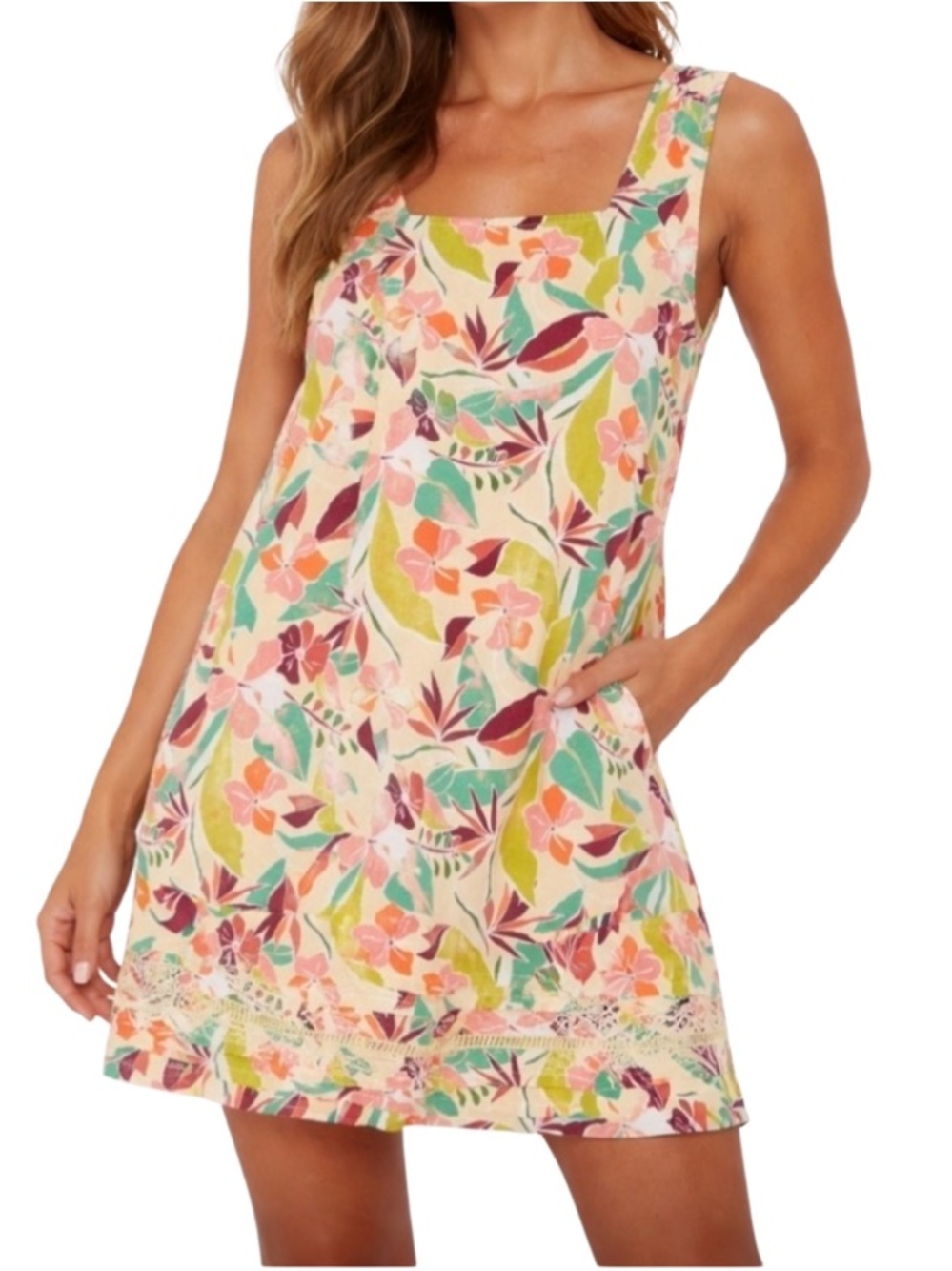 C&C California Tropical Floral Linen Blend Sundress Mini Dress M